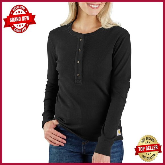 Tops - Relaxed Fit Long Sleeve Ribbed Henley TENCEL Fiber Soft Stretchy